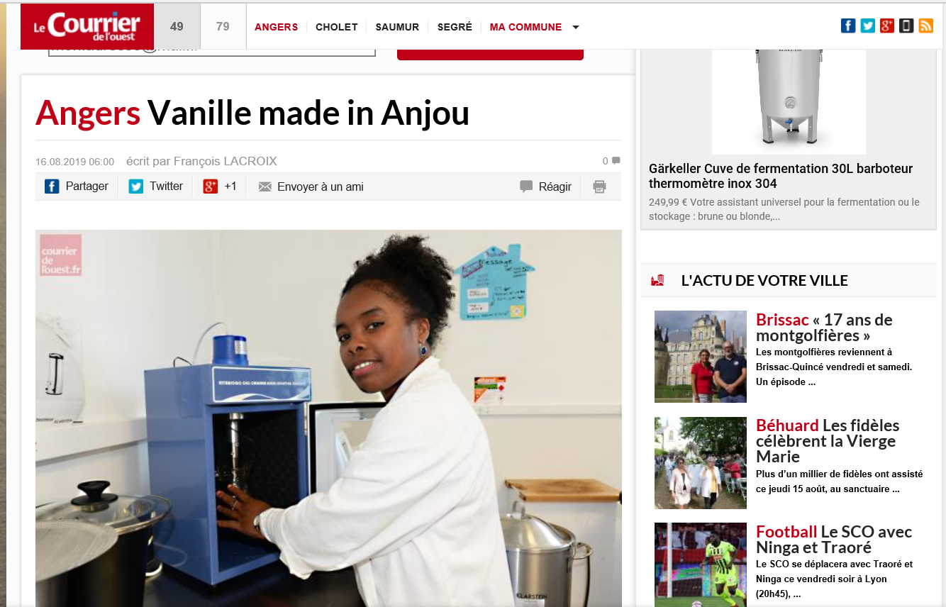 Lire la suite à propos de l’article Le Courrier de l&rsquo;Ouest / Angers – Vanille made in Anjou