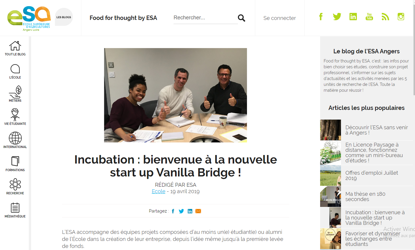 Lire la suite à propos de l’article ESA / Incubation : bienvenue à la nouvelle start up Vanilla Bridge !