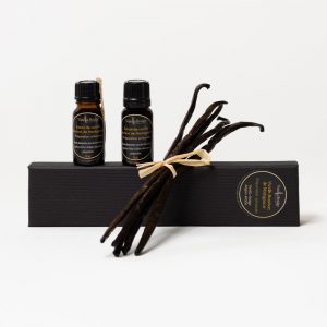 Pack-Coffret de découverte vanille de Madagascar by Vanilla-Bridge : Tube de 2 Gousses de vanille 16cm + 2 Extraits de vanille liquide et crémeux 10ml